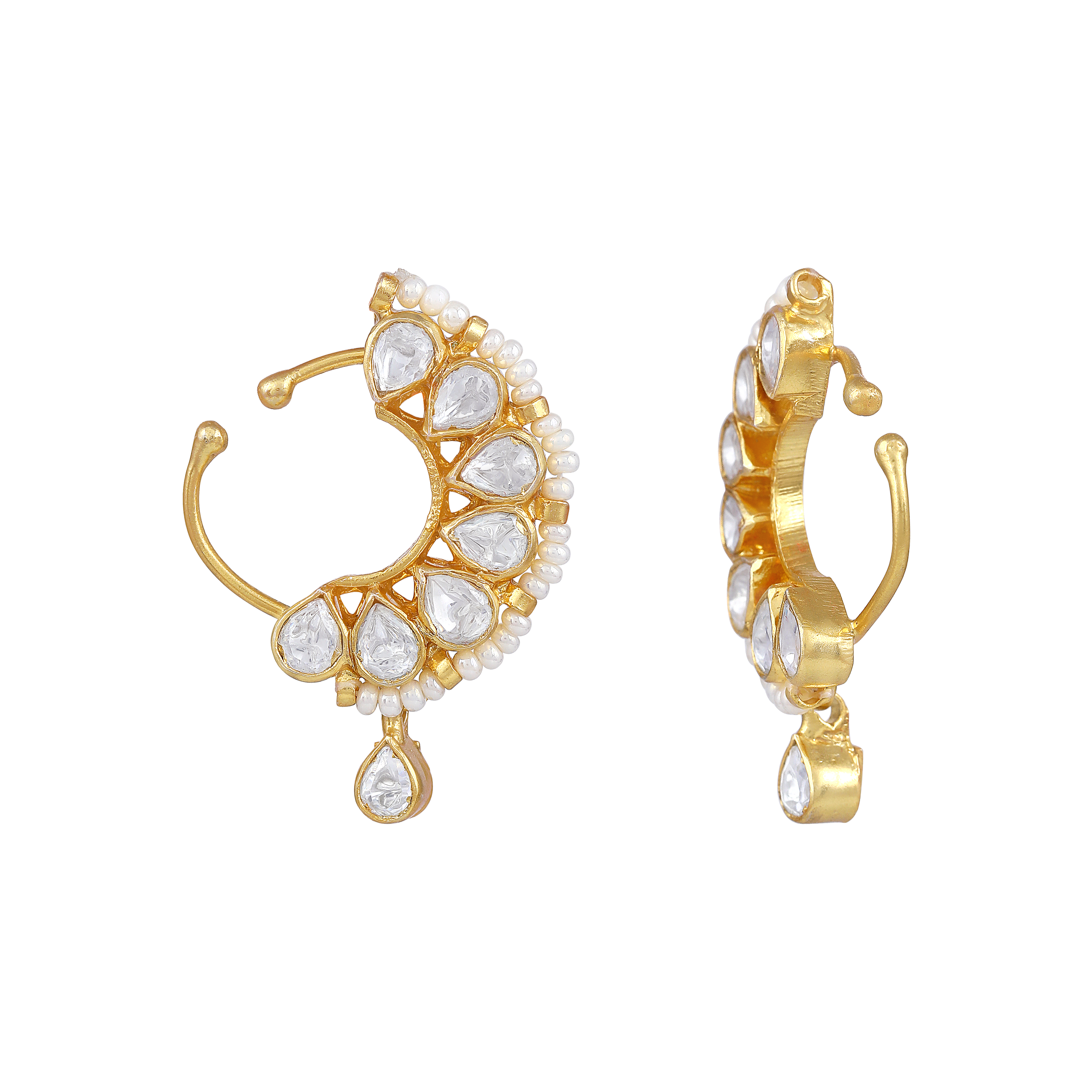 Aurora Bezel-Set CZ Silver Nose Pin with Pearl Accents
