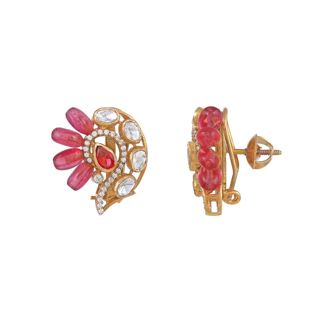 Silver Peacock Stud Earrings in Pink Stone