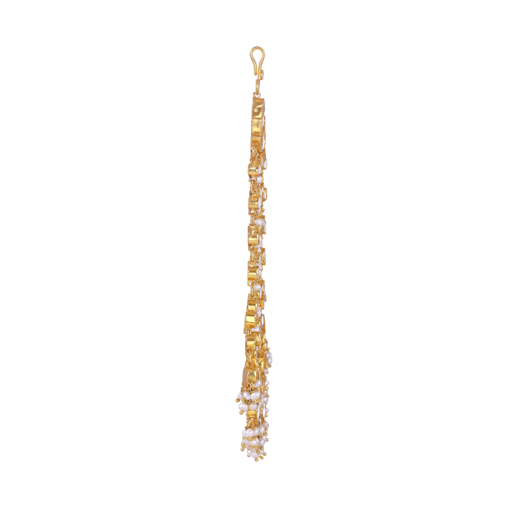 Mughal-Style Silver Passa with CZ & Pearl Droplets