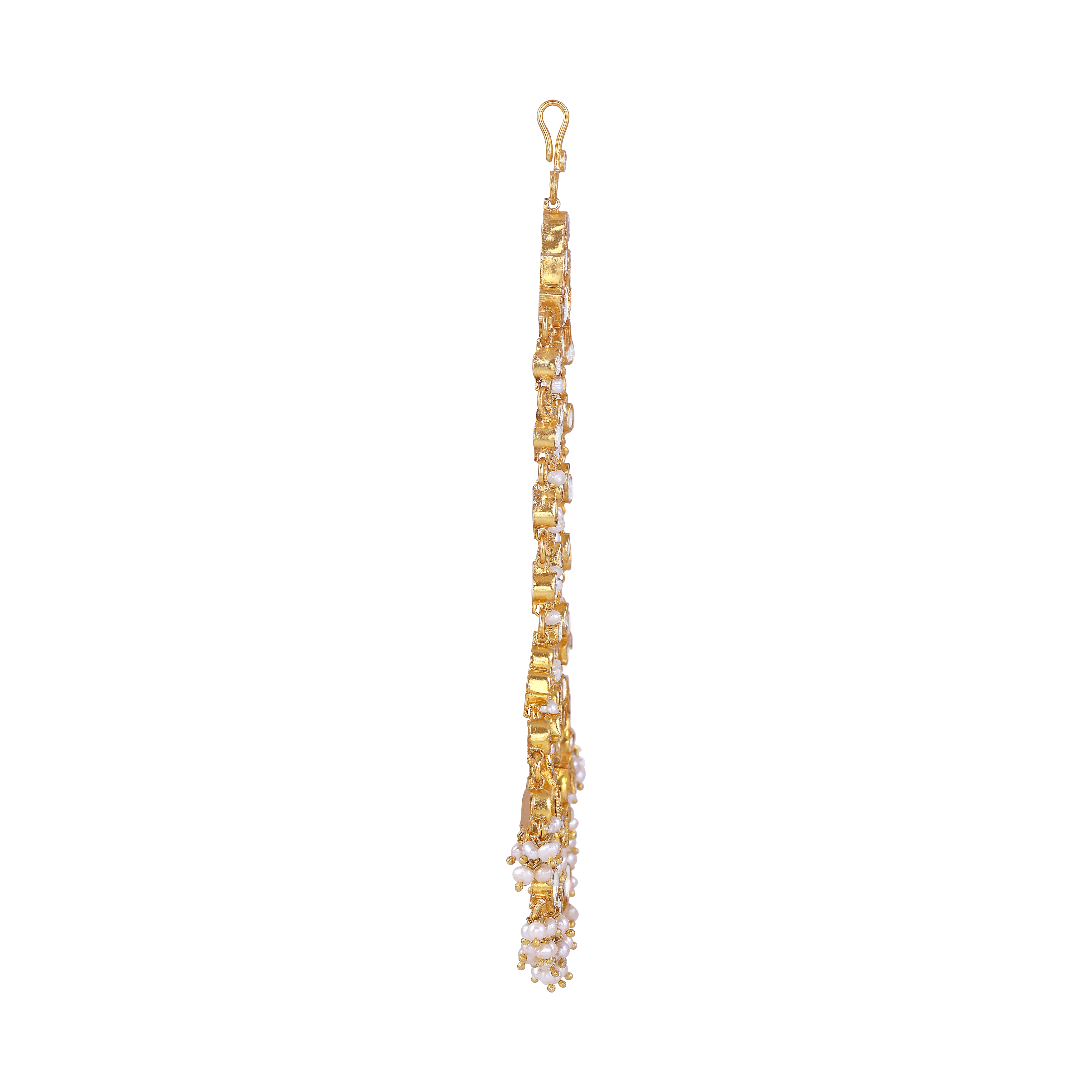 Mughal-Style Silver Passa with CZ & Pearl Droplets
