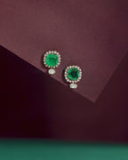 Regal Green Stone CZ Halo Studs in Silver