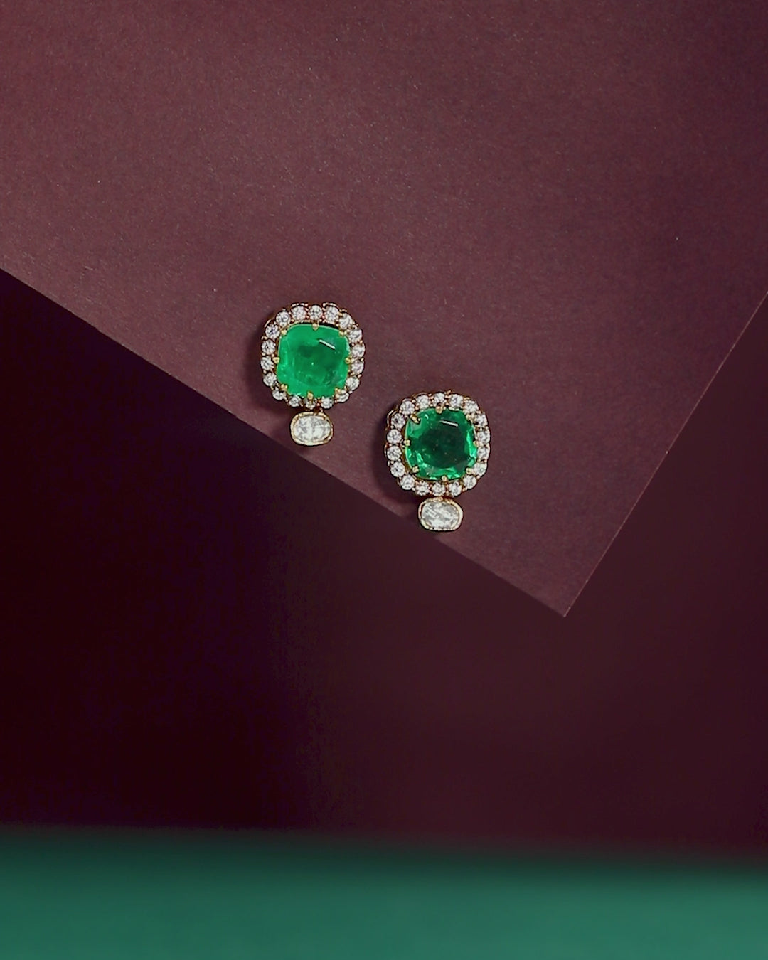 Regal Green Stone CZ Halo Studs in Silver