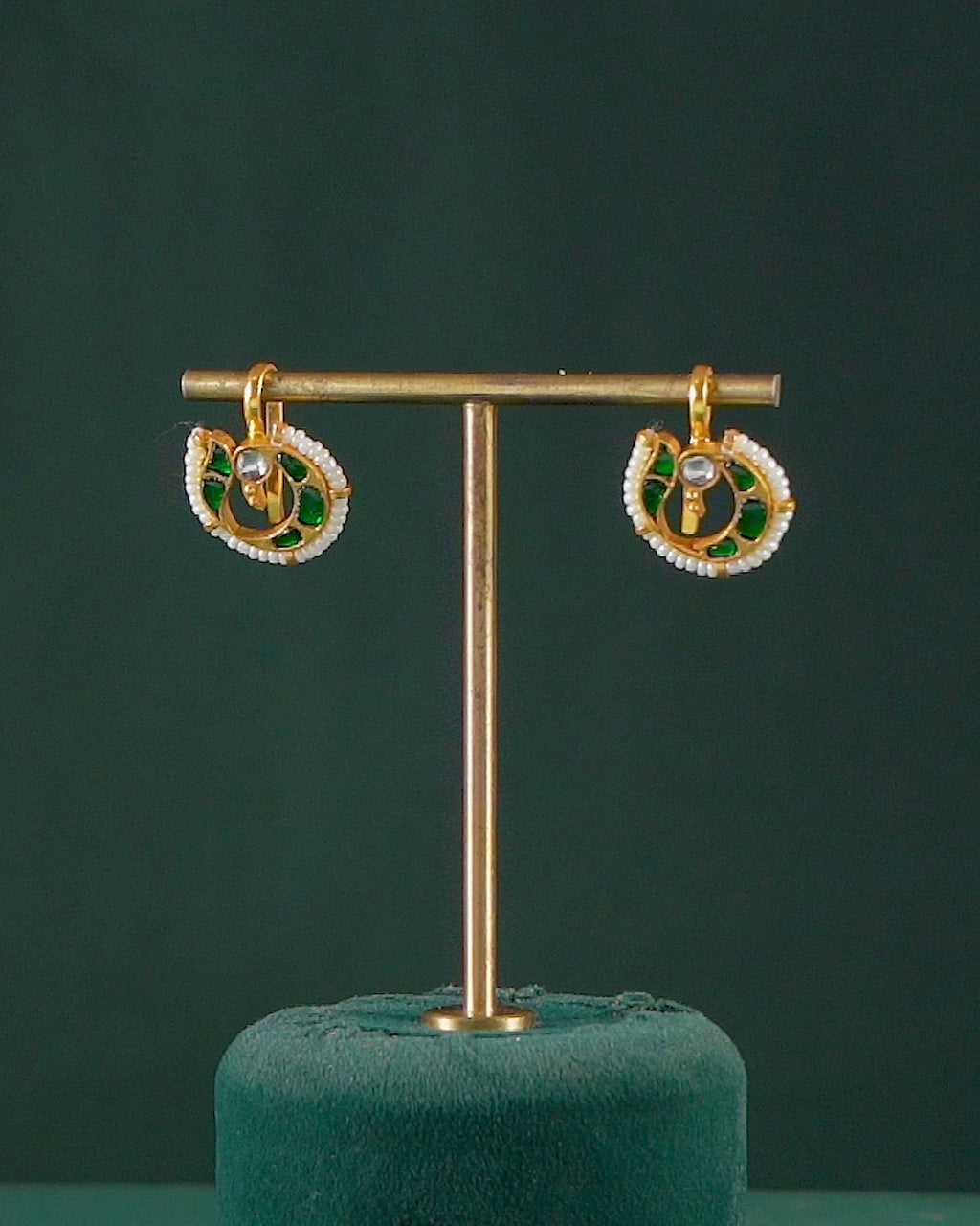 Silver Peacock Bugadi Earrings with Green Accents