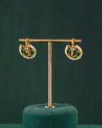 Silver Peacock Bugadi Earrings with Green Accents