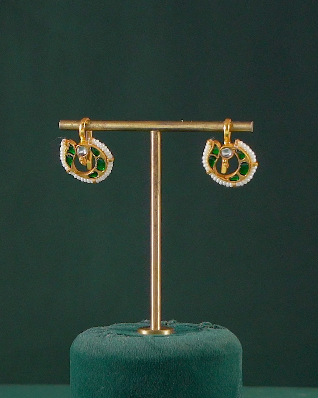 Silver Peacock Bugadi Earrings with Green Accents