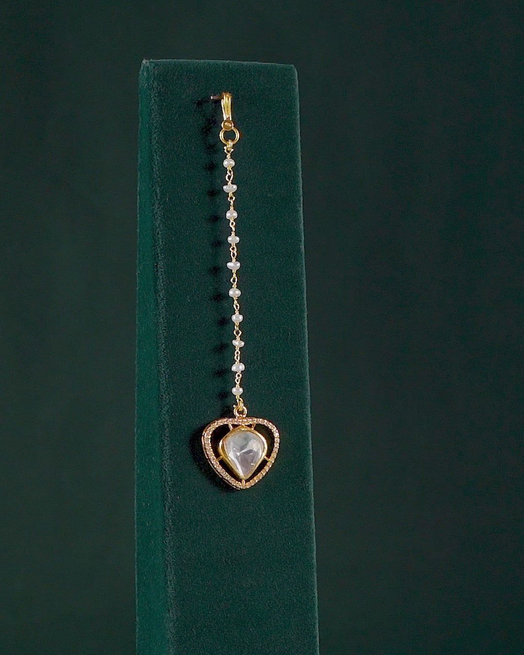 Silver Gold-Plated Heart Maang Tikka with Pearl Chain
