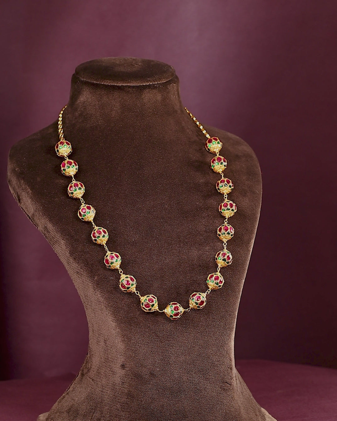 Gold-Tone Silver Kundan Pattern Bead Necklace