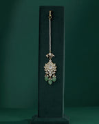 Silver Maang Tikka with Pearls and Green Beads