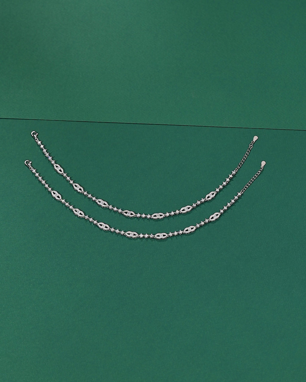 Silver Interlocking Link Anklets with Brilliant CZ