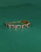 Silver Polki Pattern Bracelet With Green Stones