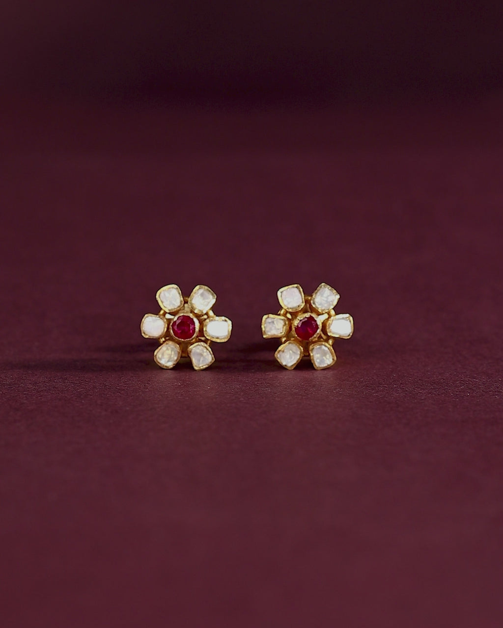 Floral Polki-Style Silver Studs
