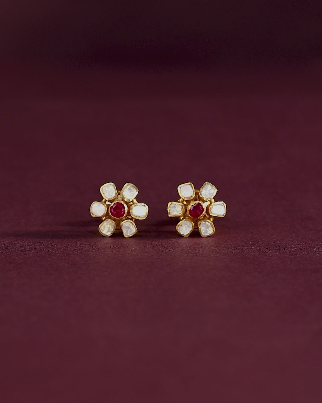 Floral Polki-Style Silver Studs
