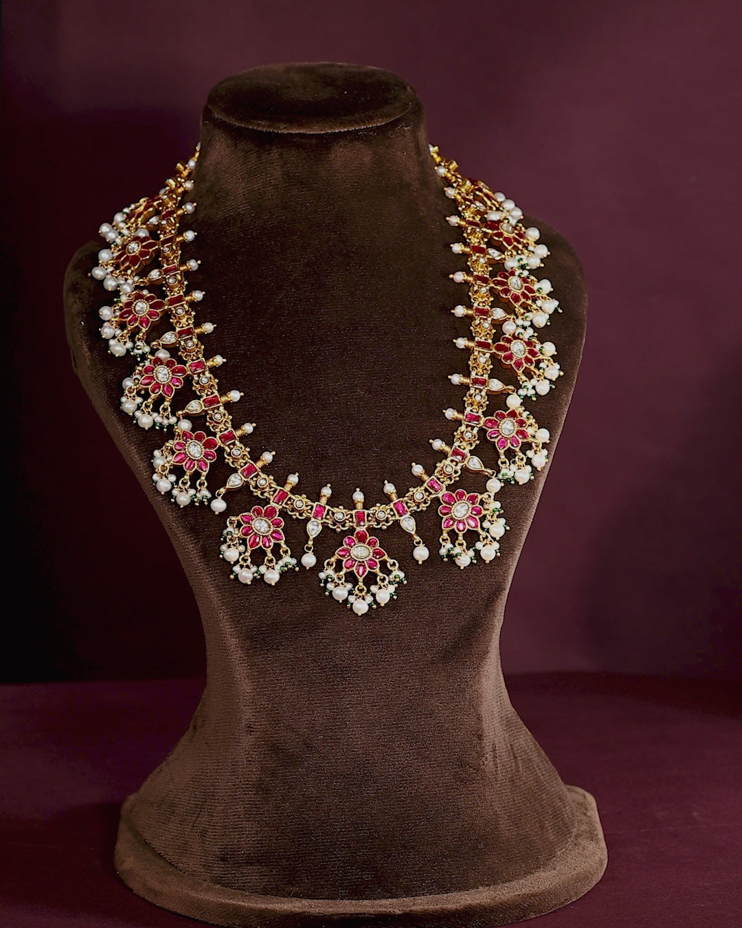 Silver Red Stone Floral Haram