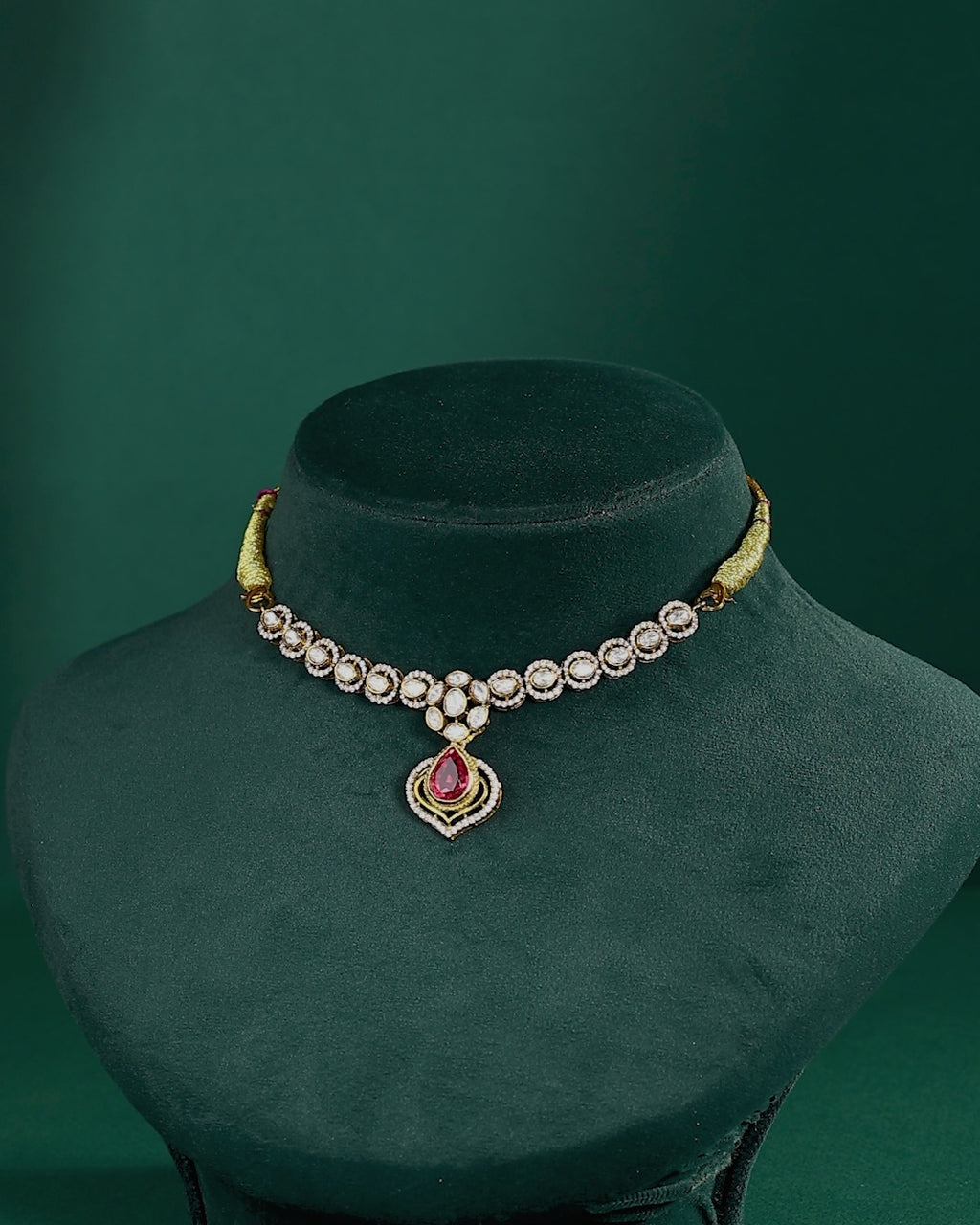 Pink Ruby Stone Pear Necklace in 92.5 Silver