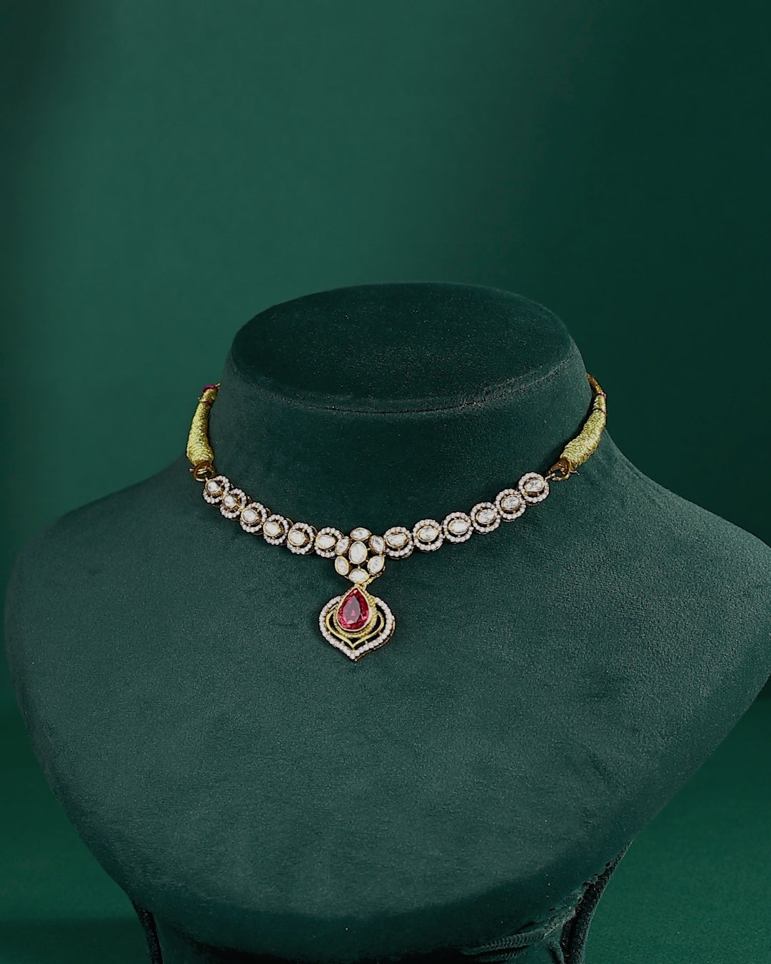 Pink Ruby Stone Pear Necklace in 92.5 Silver