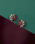 Silver Peacock Stud Earrings in Pink Stone