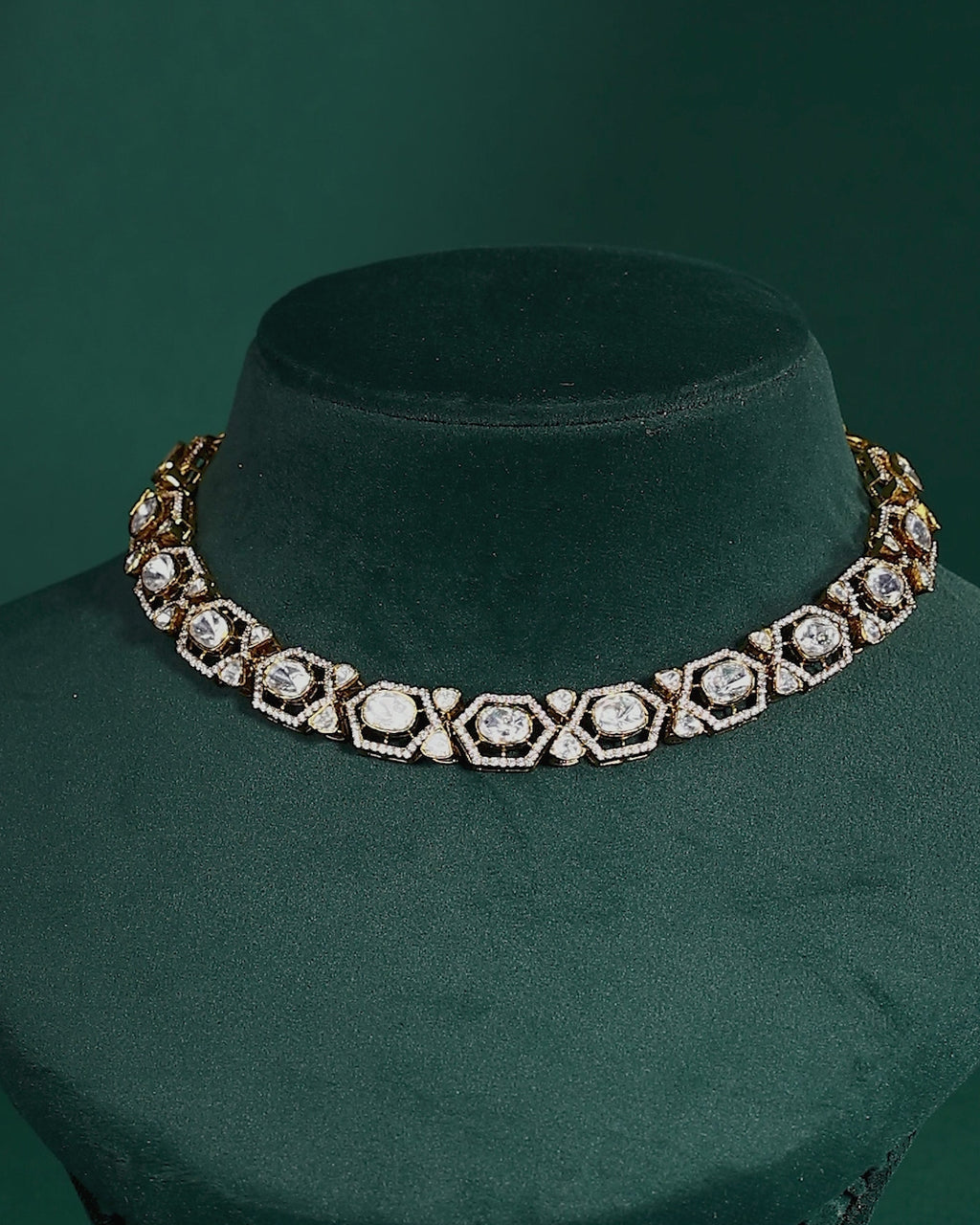 Geometric Polki Pattern Necklace in 92.5 Silver