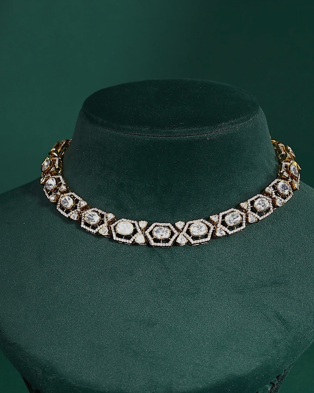 Geometric Polki Pattern Necklace in 92.5 Silver