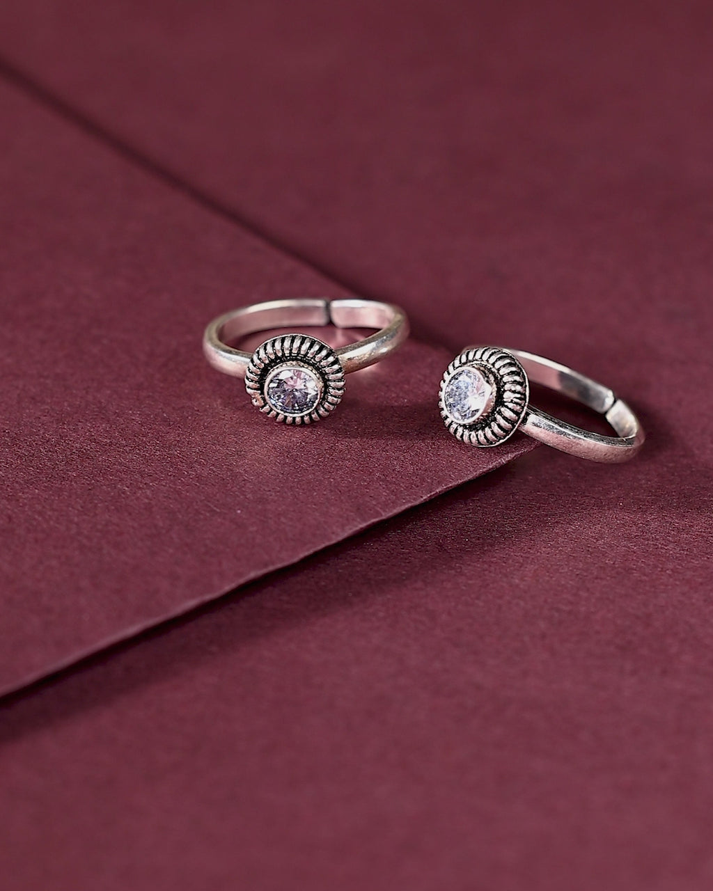 Oxidized Silver CZ Sunburst Toe Rings