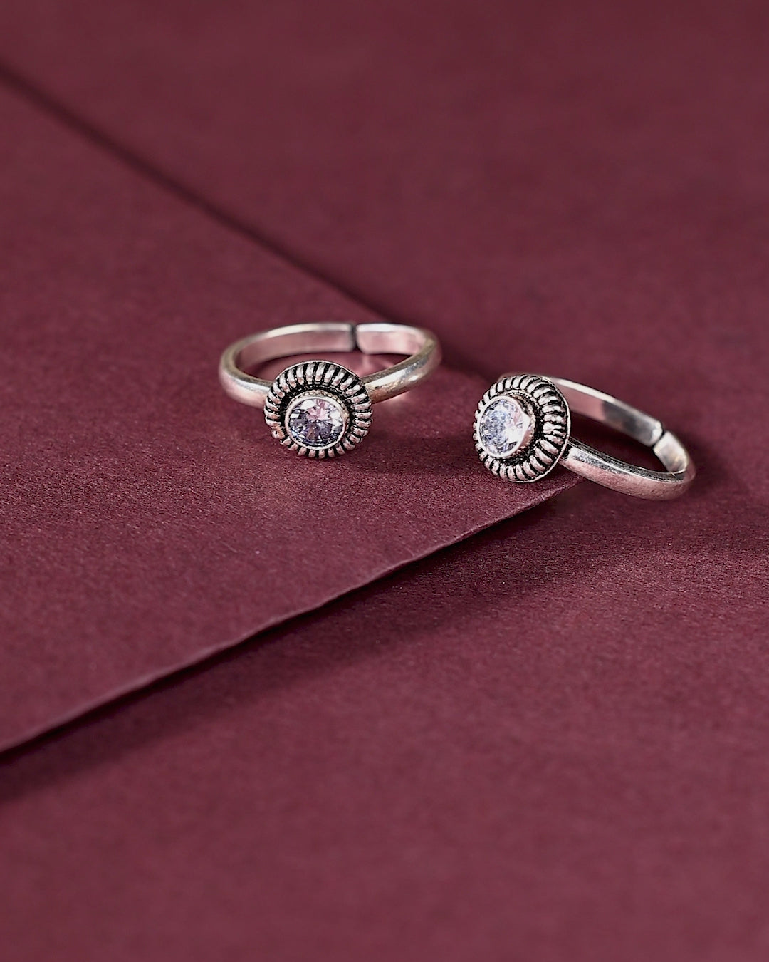 Oxidized Silver CZ Sunburst Toe Rings