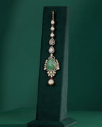Silver Polki Maang Tikka with Pear-Cut Green Stone