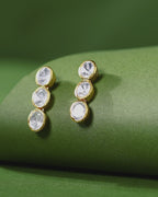 Silver Polki-Style CZ Triple Drop Stud Earrings
