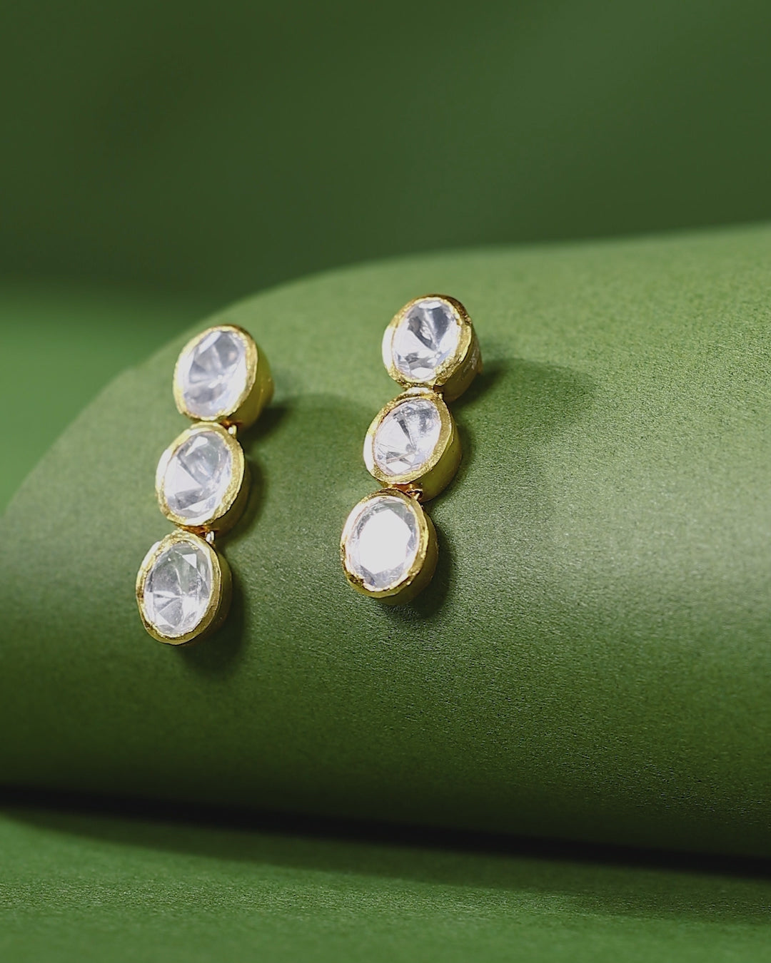 Silver Polki-Style CZ Triple Drop Stud Earrings