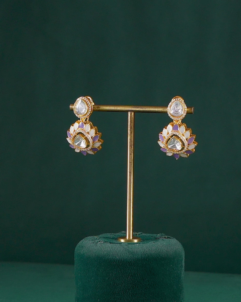 Silver Gold-Plated Polki Pattern Floral Drop Earrings