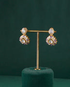 Silver Gold-Plated Polki Pattern Floral Drop Earrings