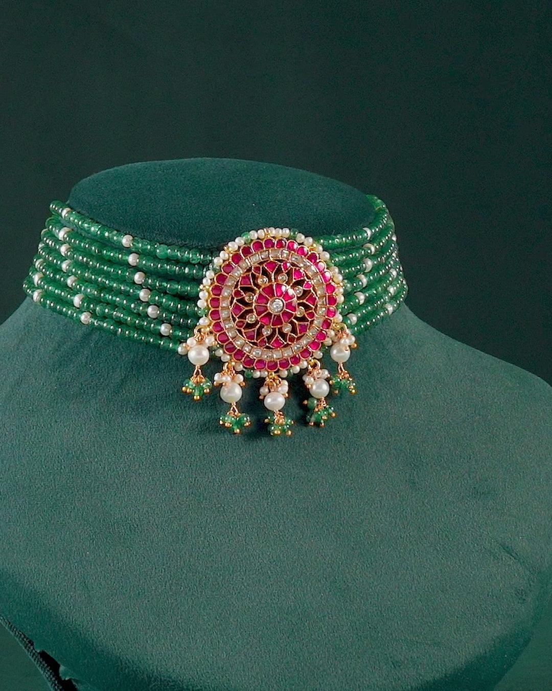92.5 Silver Green Bead Choker
