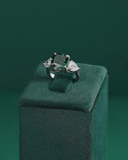 Regal Cushion-Cut Silver Ring with Green Stone