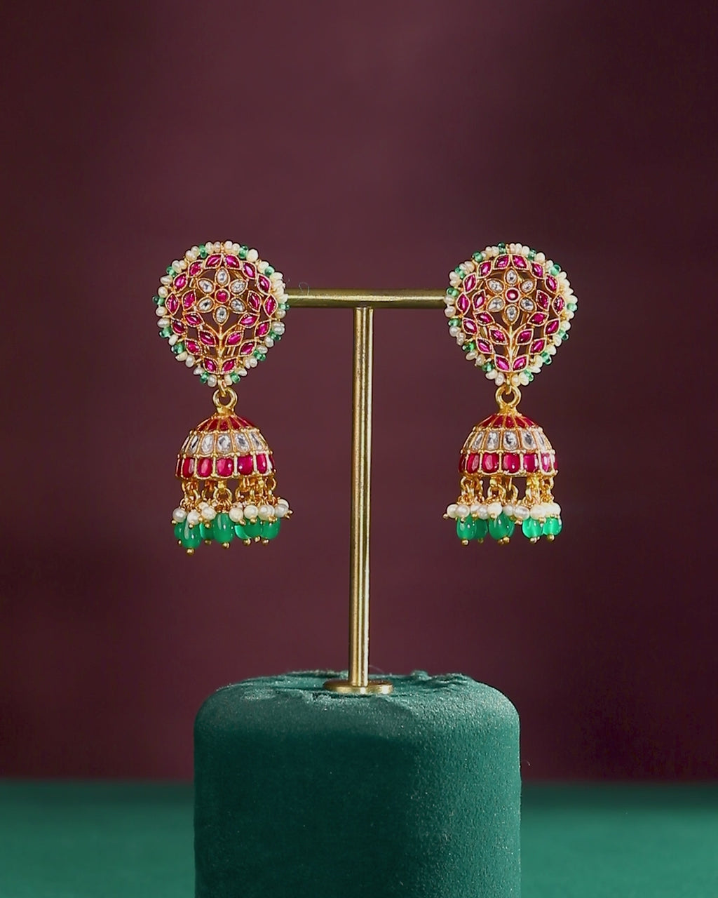 Vibrant Floral Kemp-Style 92.5 Silver Jhumkas