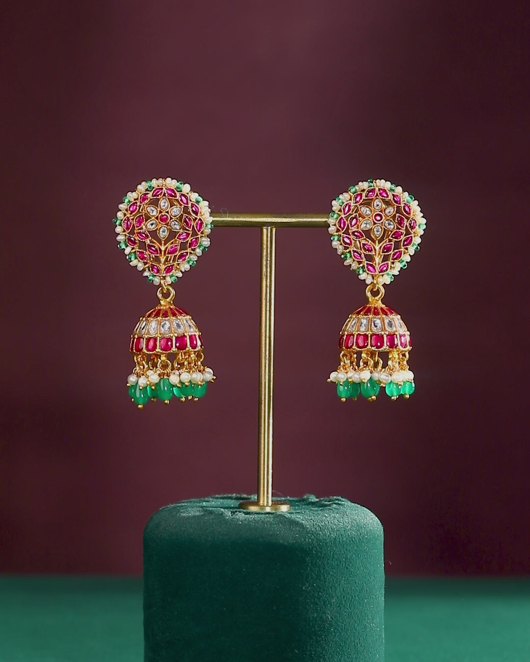 Vibrant Floral Kemp-Style 92.5 Silver Jhumkas