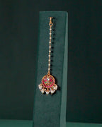 Silver Kundan Pattern Maang Tikka with Lotus Design