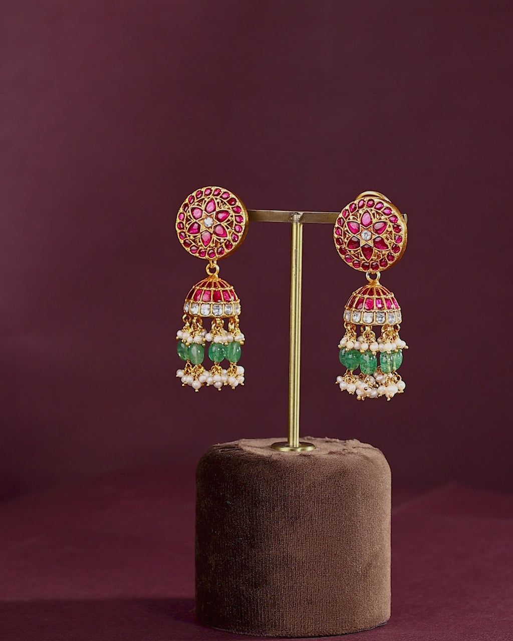 Floral Kundan Pattern Silver Jhumkas