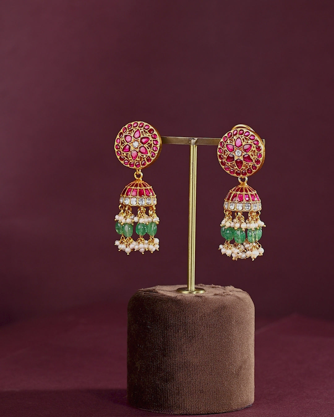 Floral Kundan Pattern Silver Jhumkas