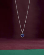 Deep Blue Heart Halo Silver Necklace