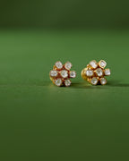 Royal Floral Polki Pattern Silver Stud Earrings