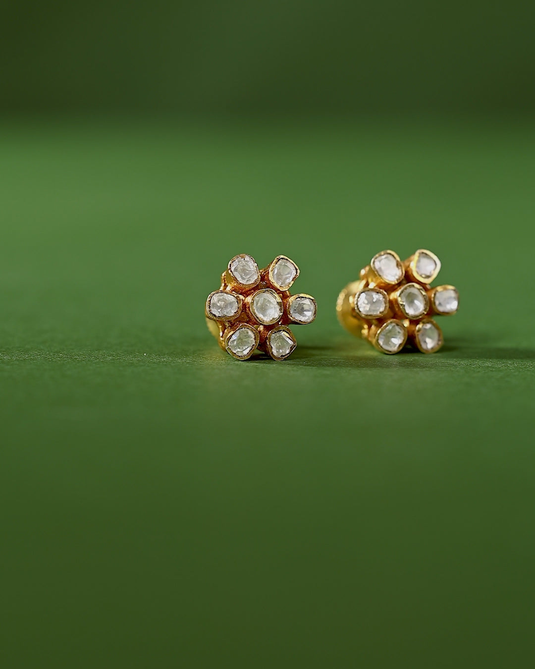 Royal Floral Polki Pattern Silver Stud Earrings