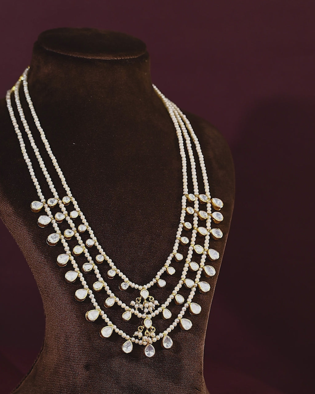 Triple-Layered 92.5 Silver Polki Haram with Seed Pearl Accents