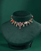 Silver Short Necklace with CZ & Pearl Accents