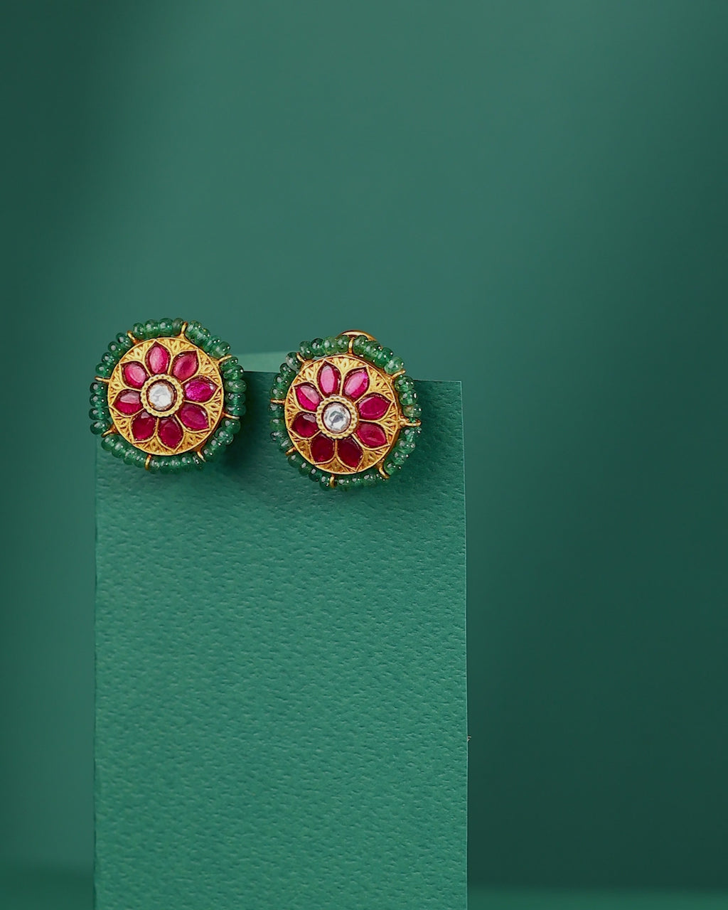 Silver Studs With Green Beads