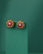 Silver Studs With Green Beads