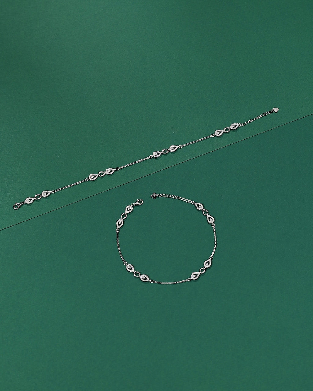 Silver Leaf Pattern Interlock Anklet