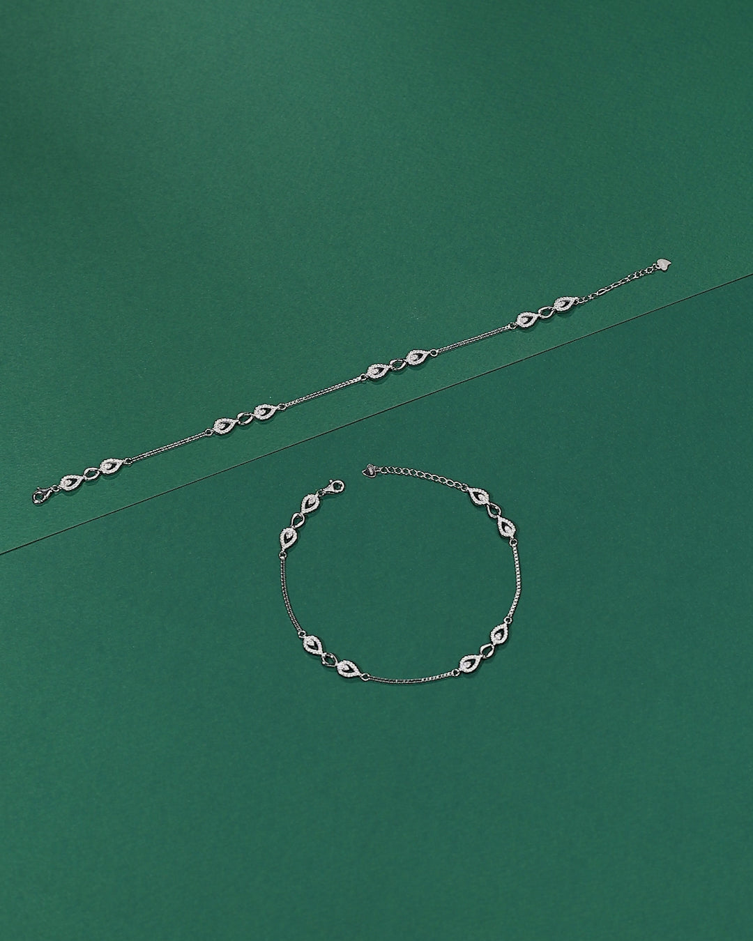 Silver Leaf Pattern Interlock Anklet