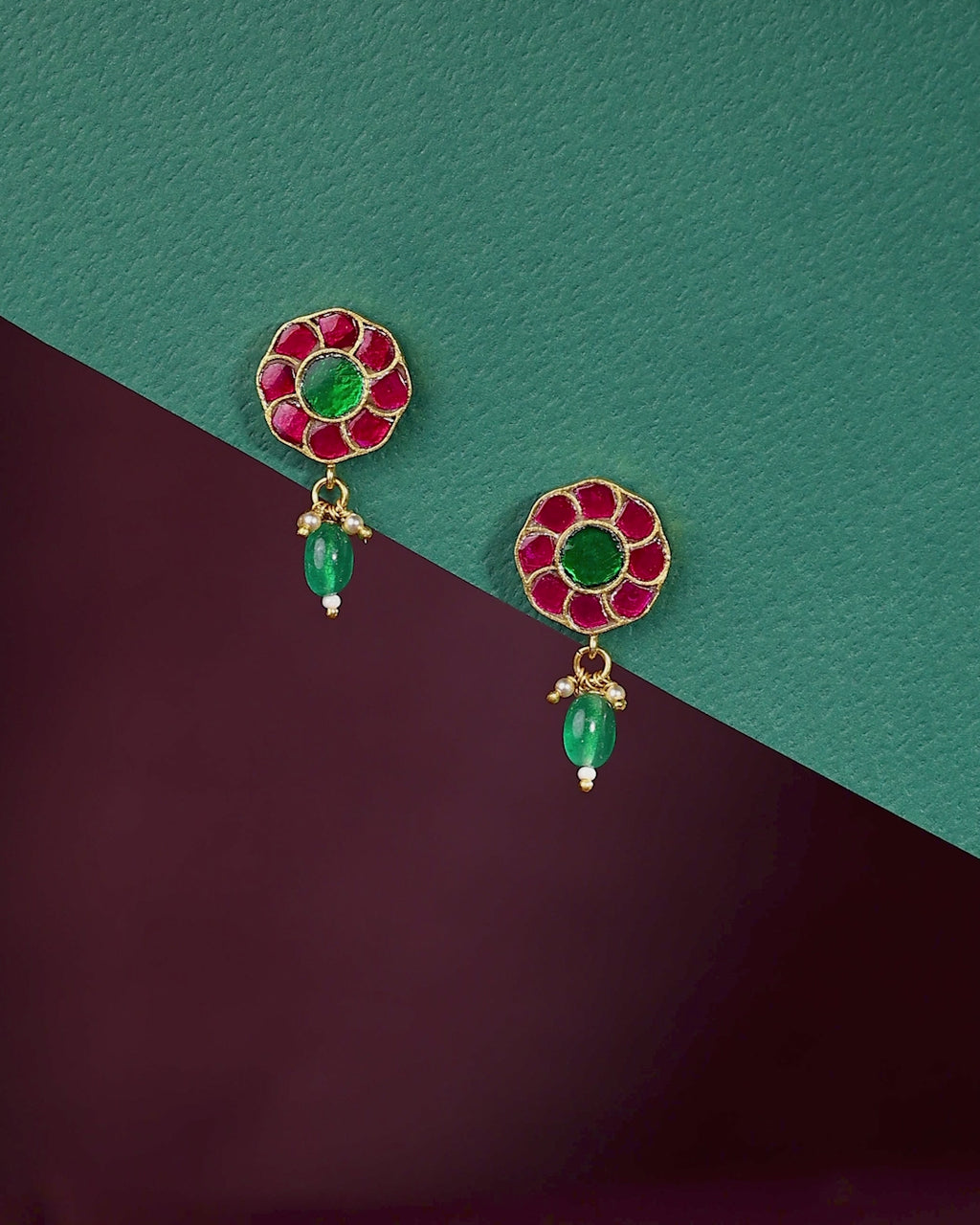 92.5 Silver Gold Plated Floral Earrings