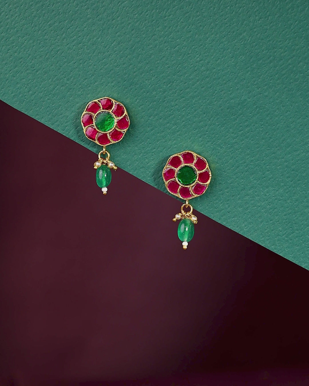 92.5 Silver Gold Plated Floral Earrings