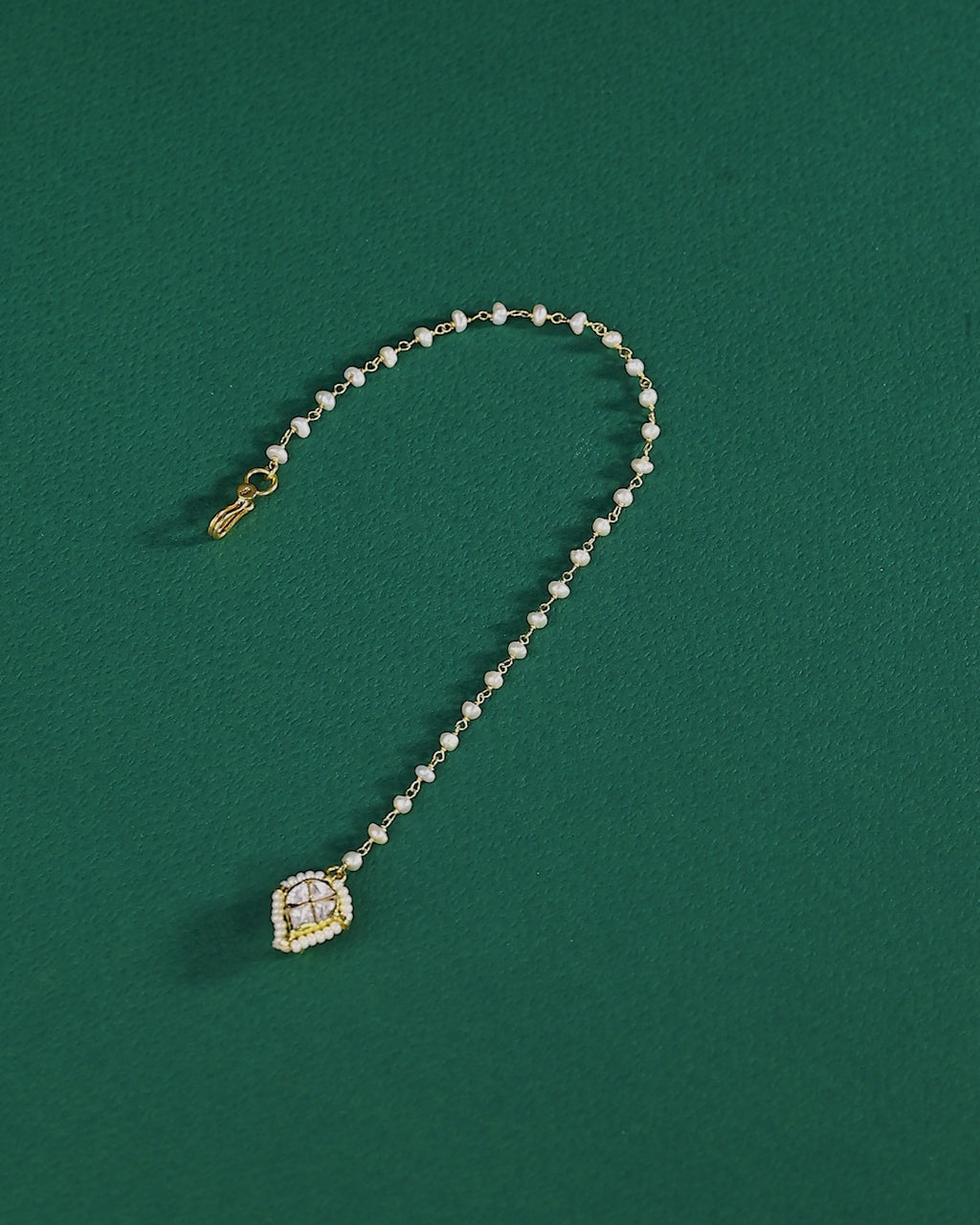92.5 Silver CZ Nose Ring with Delicate Pearl Chain