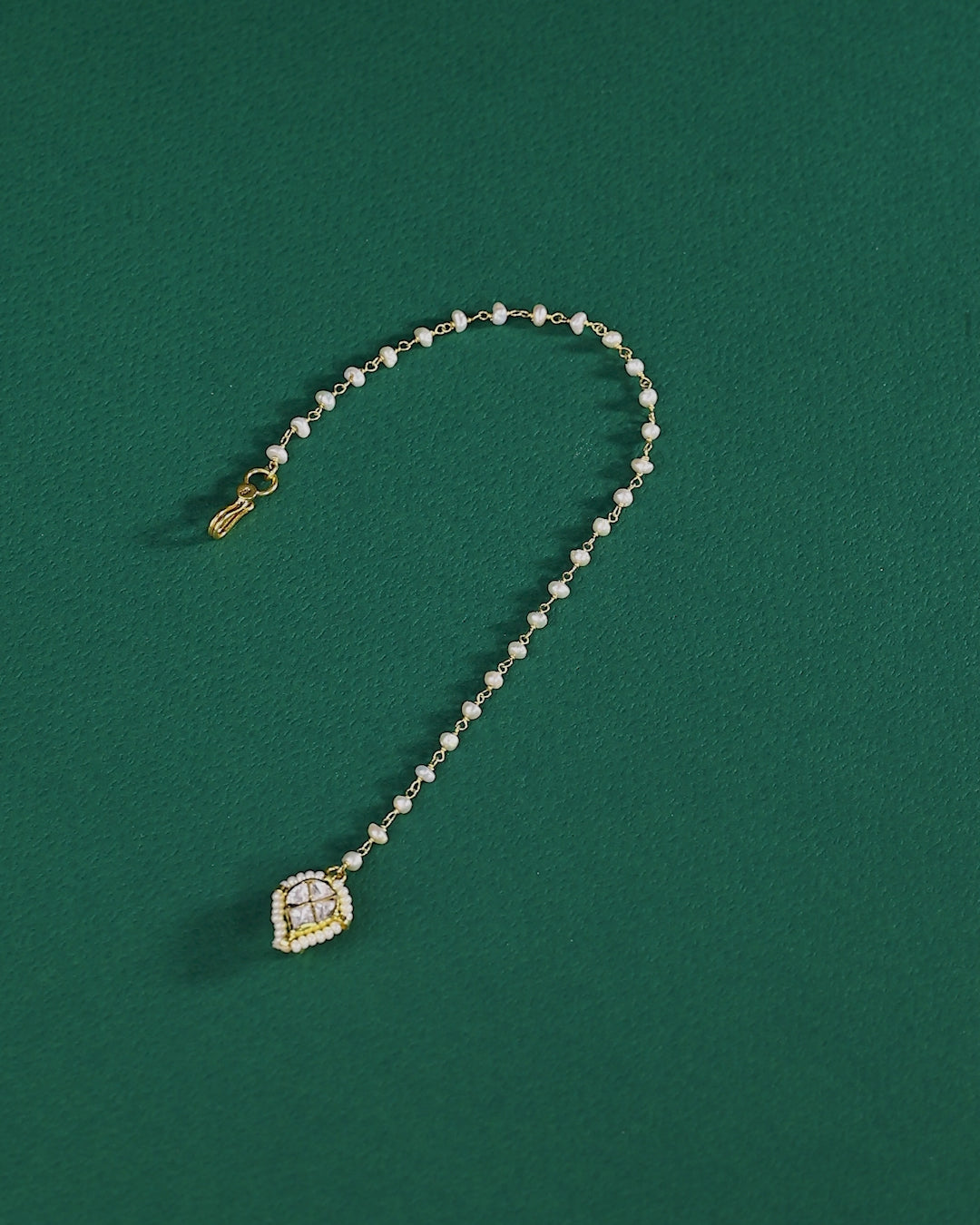 92.5 Silver CZ Nose Ring with Delicate Pearl Chain