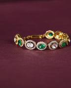 Gold Plated Silver Polki Pattern Bracelet with Green Stone